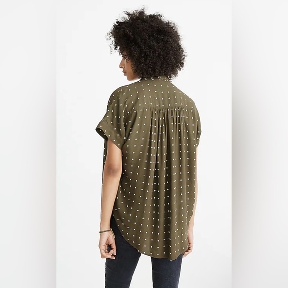 Madewell Central Drapey Popover Shirt in Grid Dot Kale Size Small - Picture 4 of 12